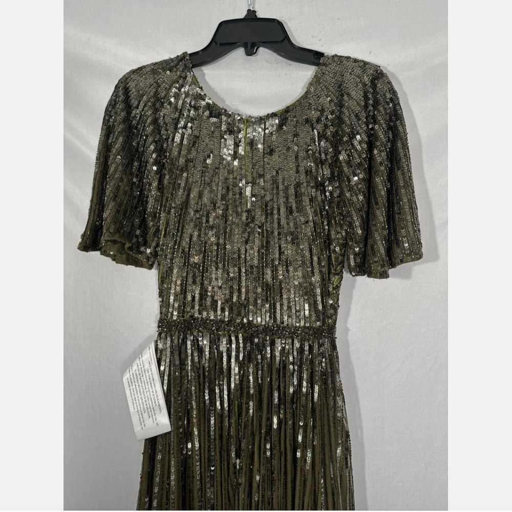 NEW $698 Mac Duggal [ 4 ] Short Sleeve Ombre Sequined‎ Evening Gown Olive #Q548 - Picture 10 of 16